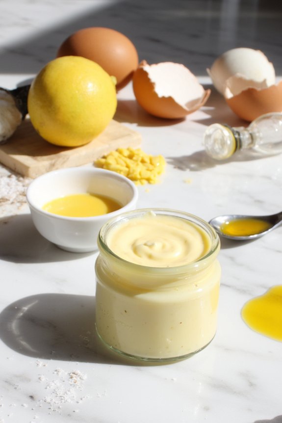 immersion blended room temperature egg yolks