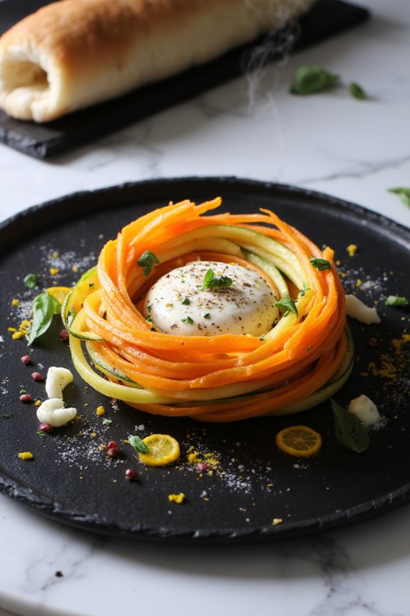 julienned vegetable architectural nests
