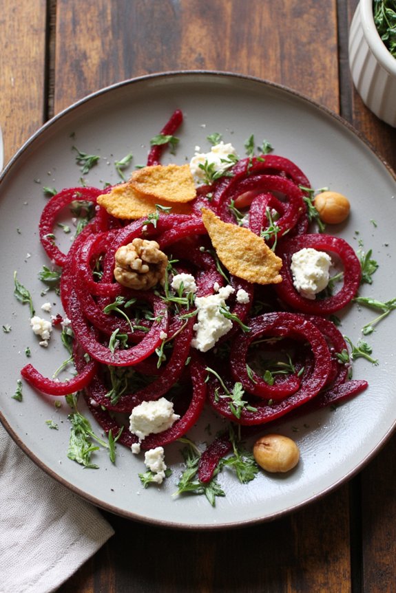 spiralized beets with goat cheese