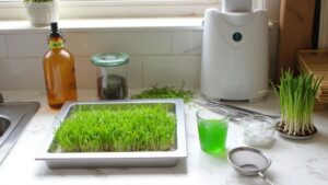 wheatgrass growing and juicing